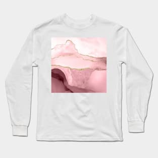 Watercolor Agate, Blush Pink Burgundy Faux Gold Veins Long Sleeve T-Shirt